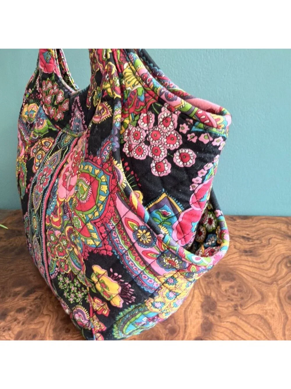 Retired Vera Bradley Hobo Bag Symphony In Hue Quilted Paisley Floral Vibrant Tot